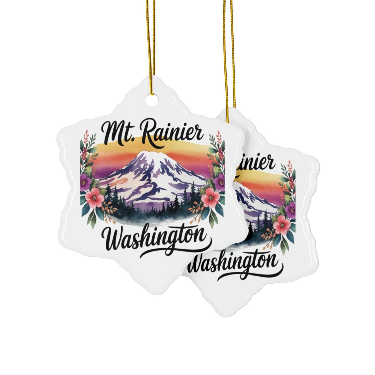 Mt. Rainier - Washington Floral Sunset Ornament