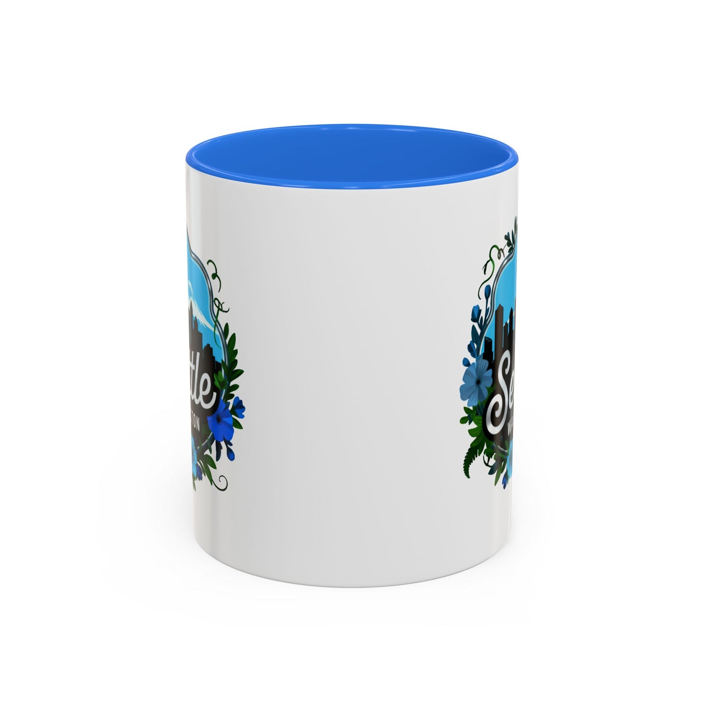 Floral Blue Seattle City Skyline - Mug
