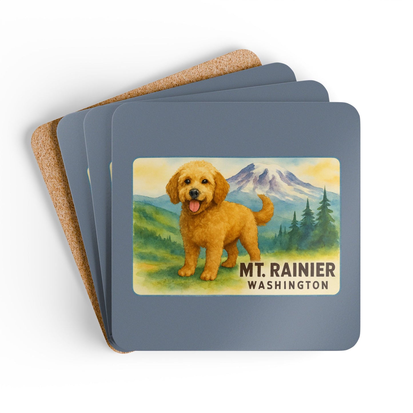 Mt. Rainier - Washington Golden Doodle Coaster Set