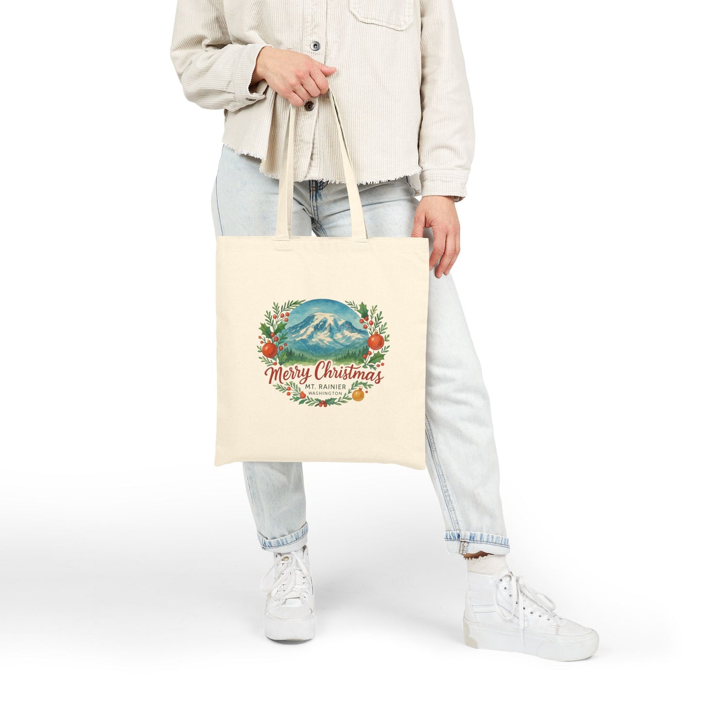 Mt. Rainier - Washington Merry Christmas Canvas Tote Bag