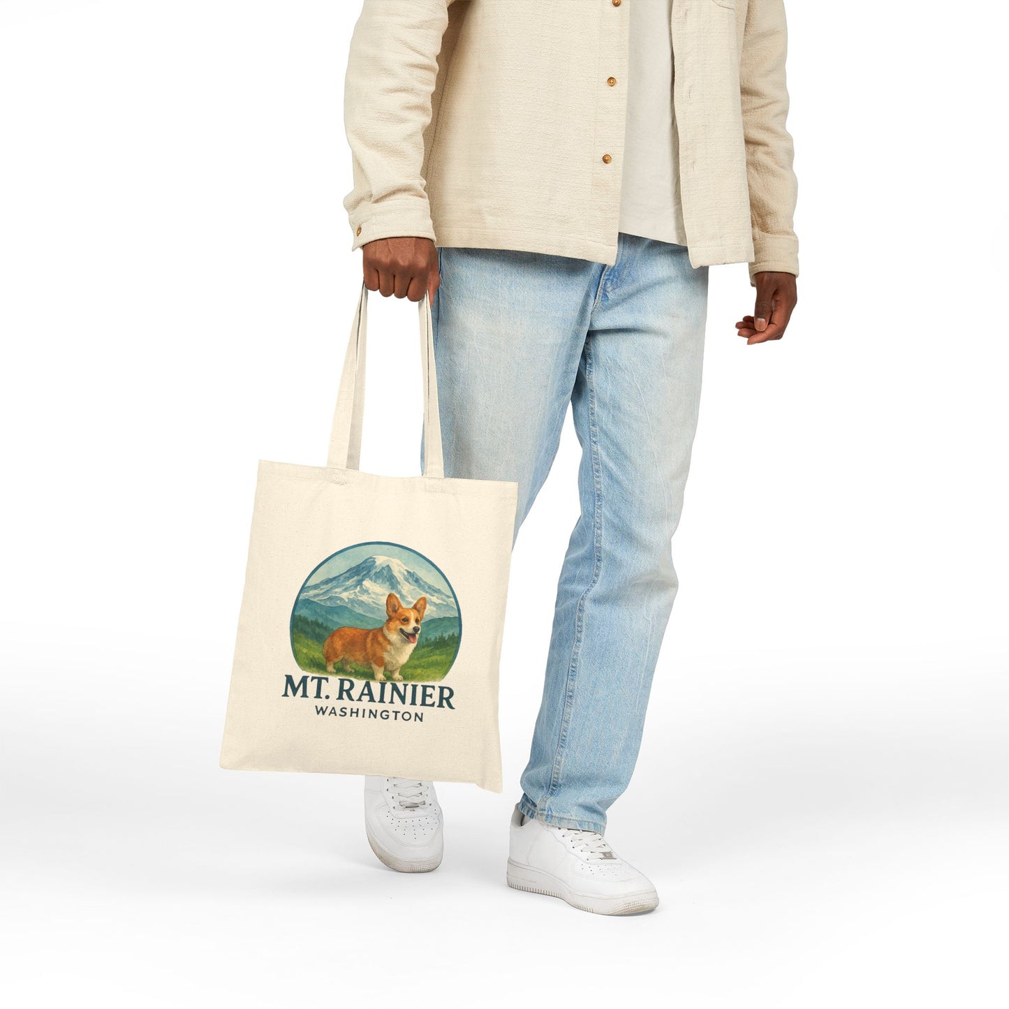 Mt. Rainier - Washington Corgi Canvas Tote Bag