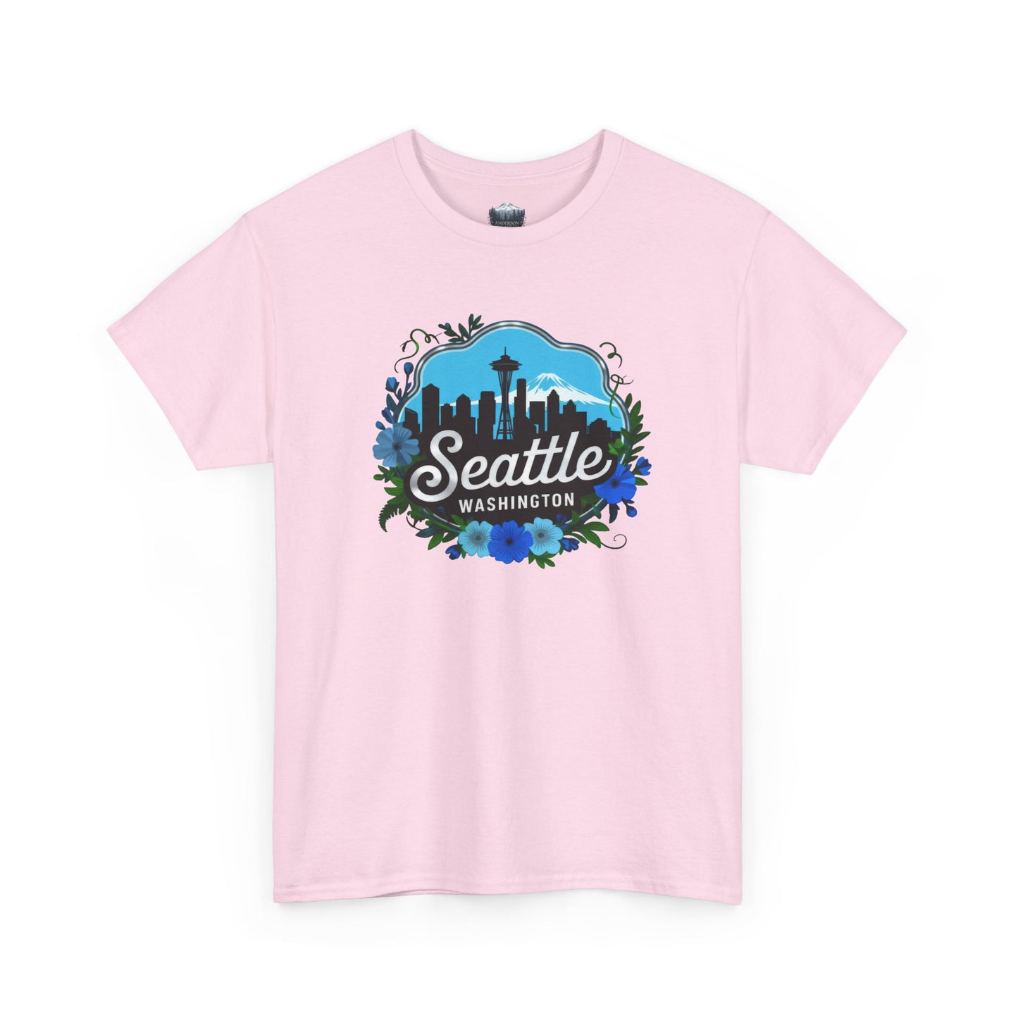 Floral Blue Seattle City Skyline T-Shirt