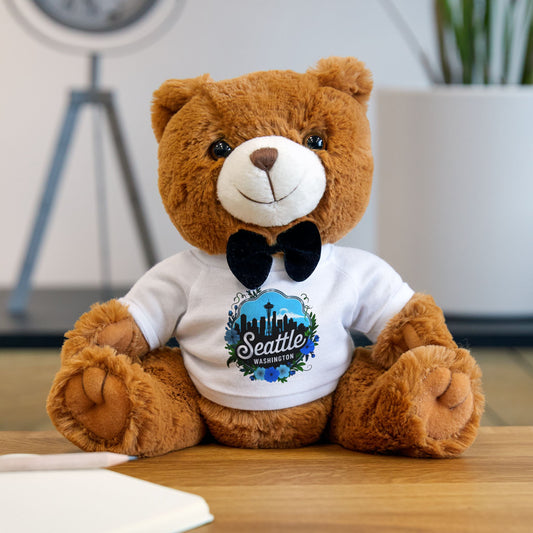 Floral Blue Seattle City Skyline Teddy Bear