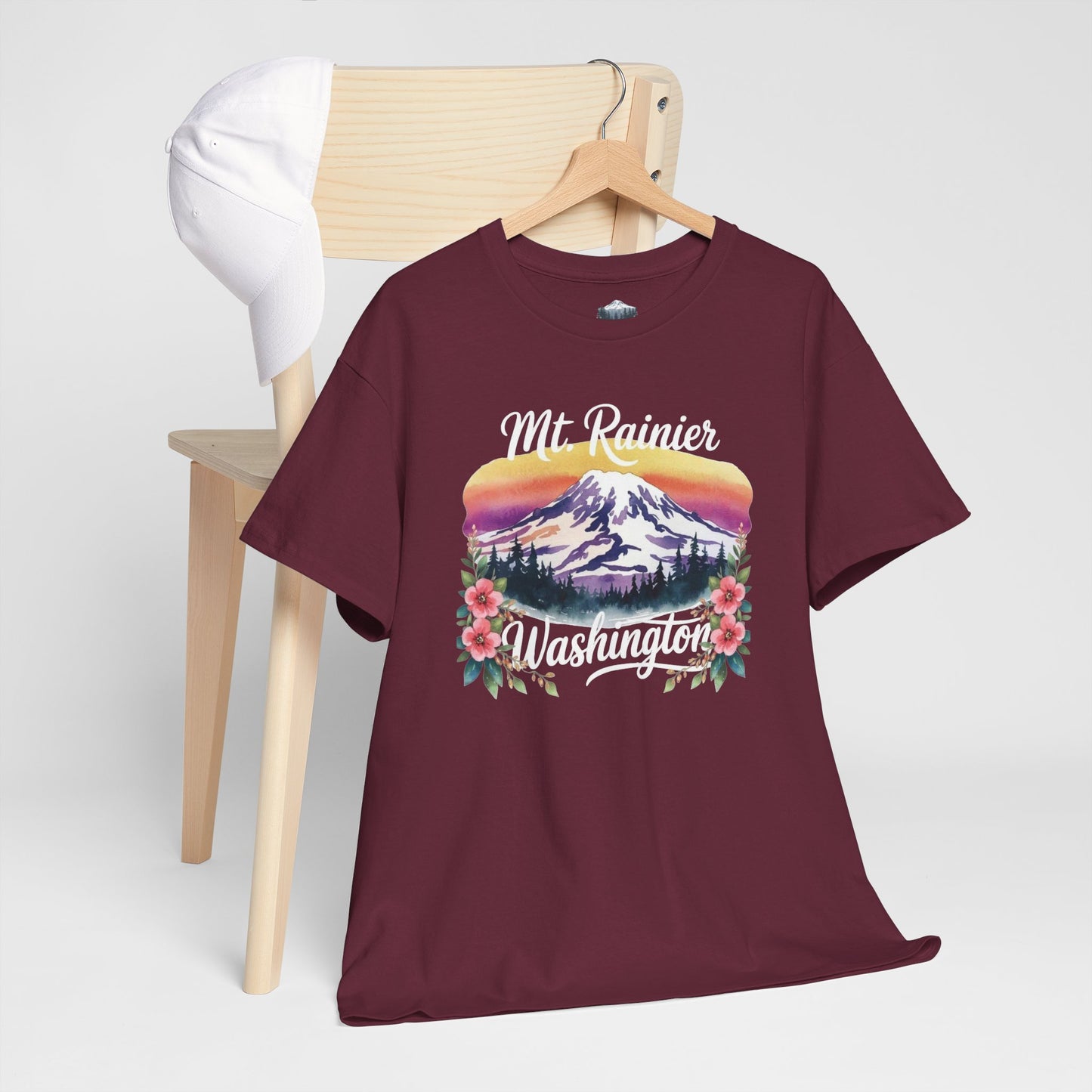 Mt. Rainier - Washington Floral Sunset T-Shirt