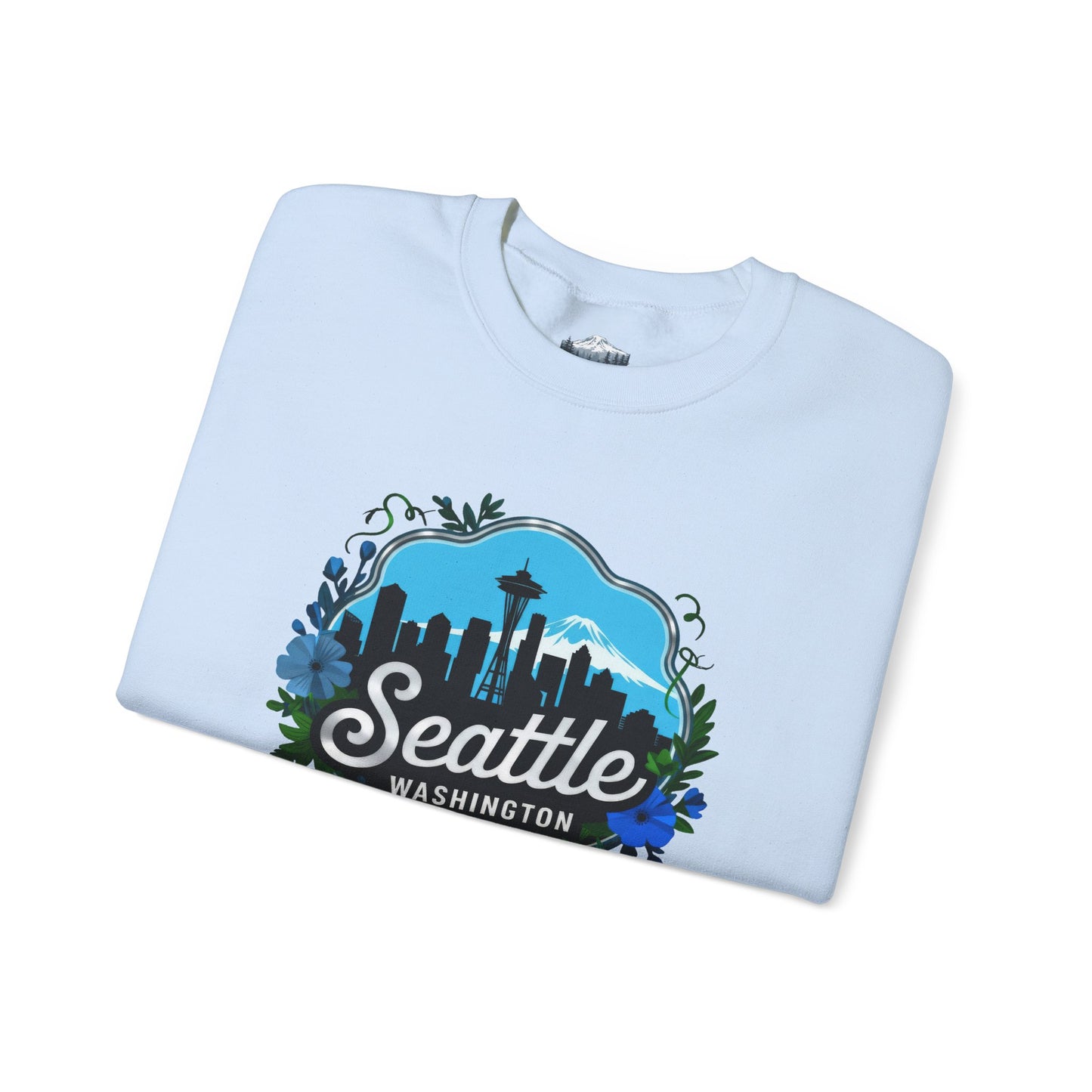 Floral Blue Seattle City Skyline Sweatshirt