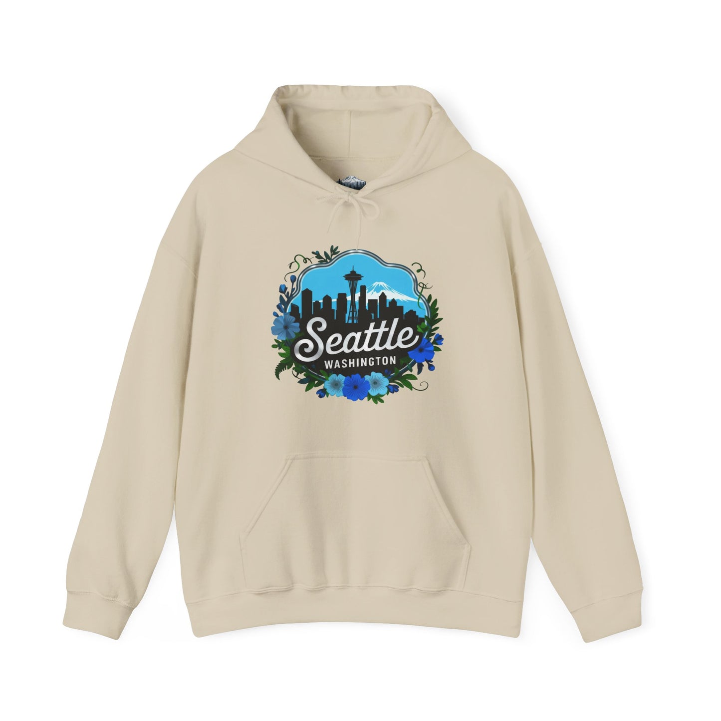 Floral Blue Seattle City Skyline Hoodie