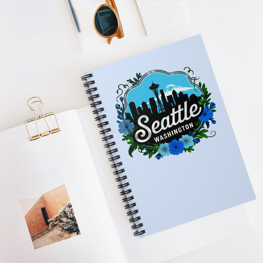 Floral Blue Seattle City Skyline Spiral Notebook