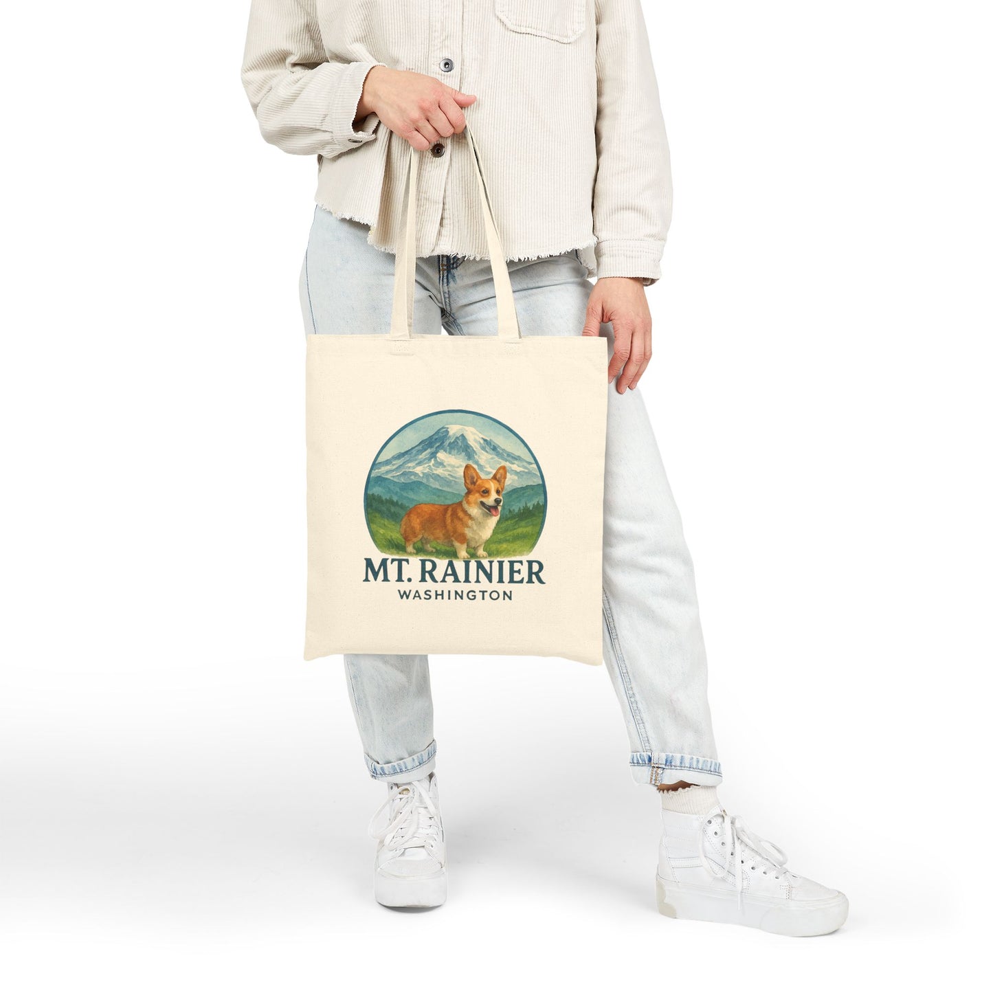 Mt. Rainier - Washington Corgi Canvas Tote Bag