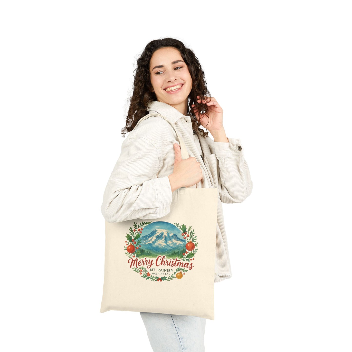 Mt. Rainier - Washington Merry Christmas Canvas Tote Bag