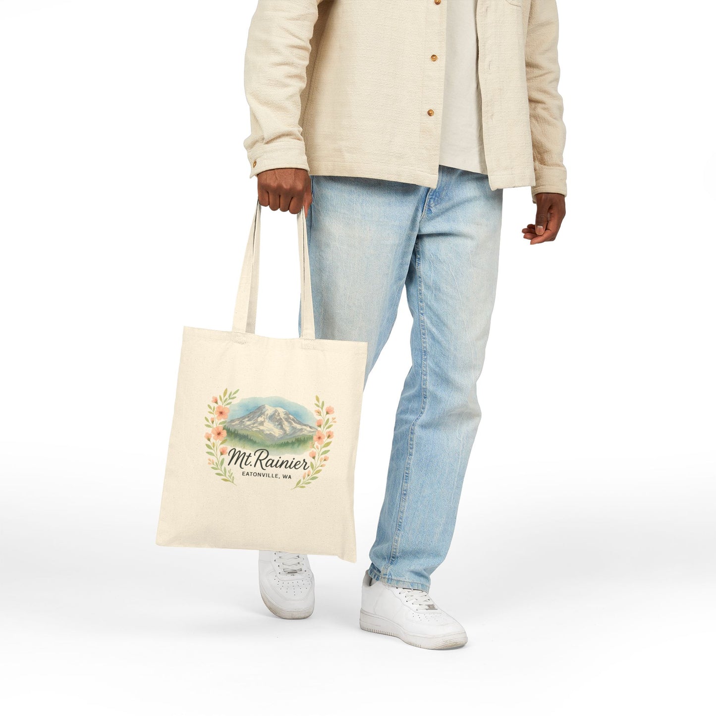 Mt. Rainier - Eatonville, WA Floral Canvas Tote Bag