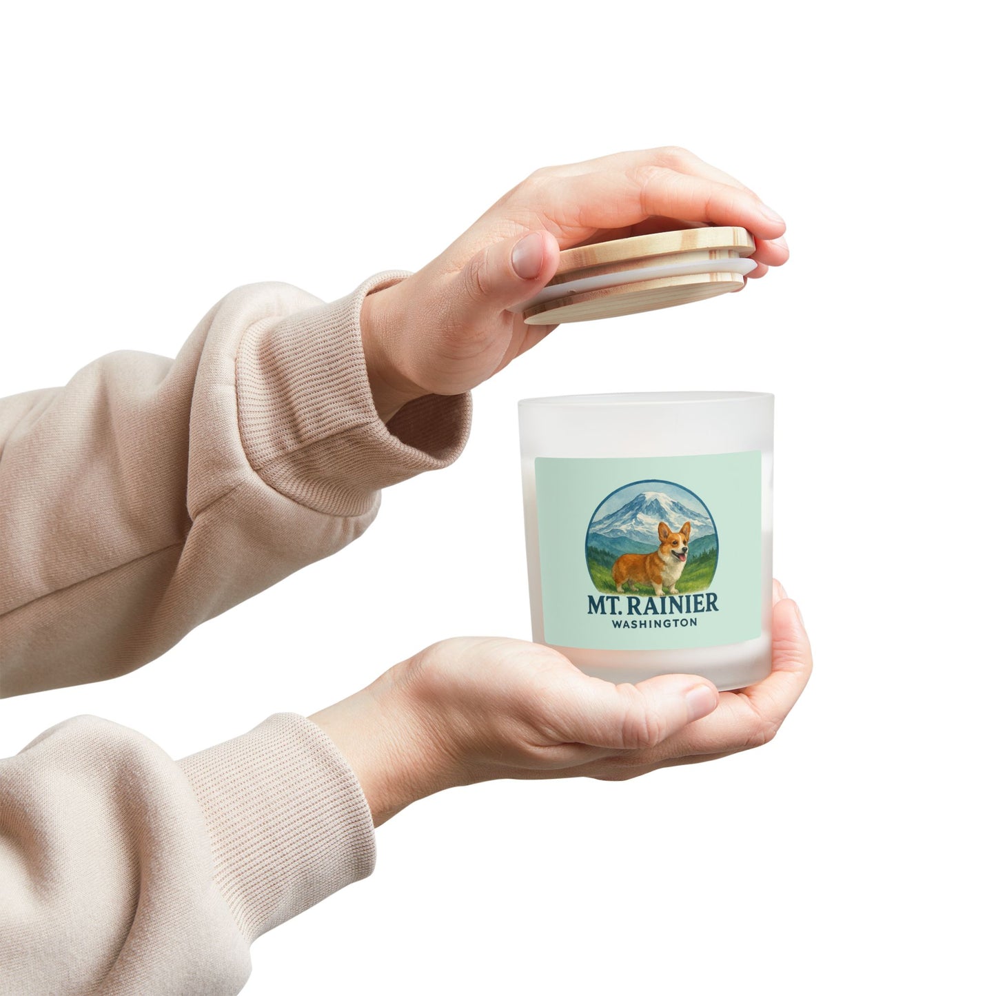 Mt. Rainier - Washington Corgi Frosted Glass Candle