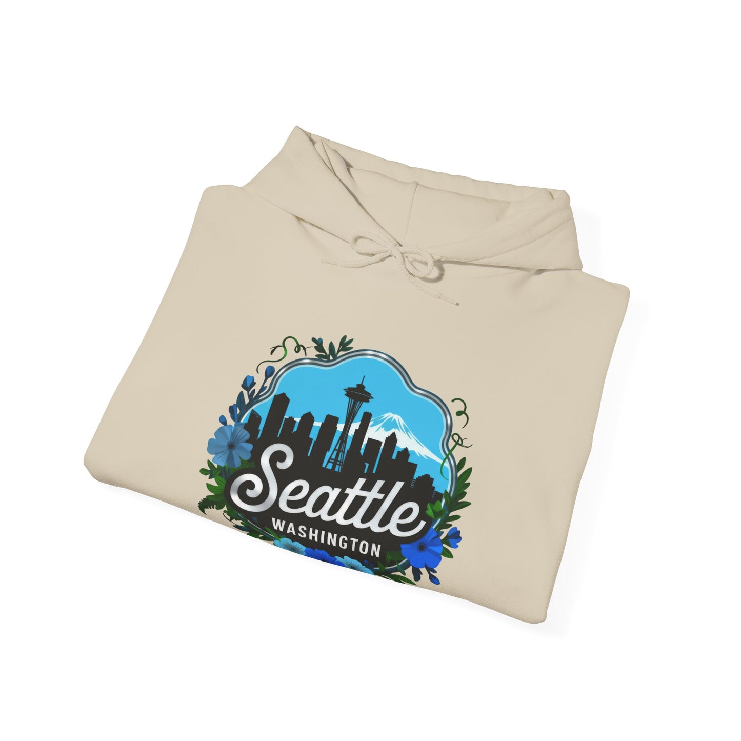 Floral Blue Seattle City Skyline Hoodie