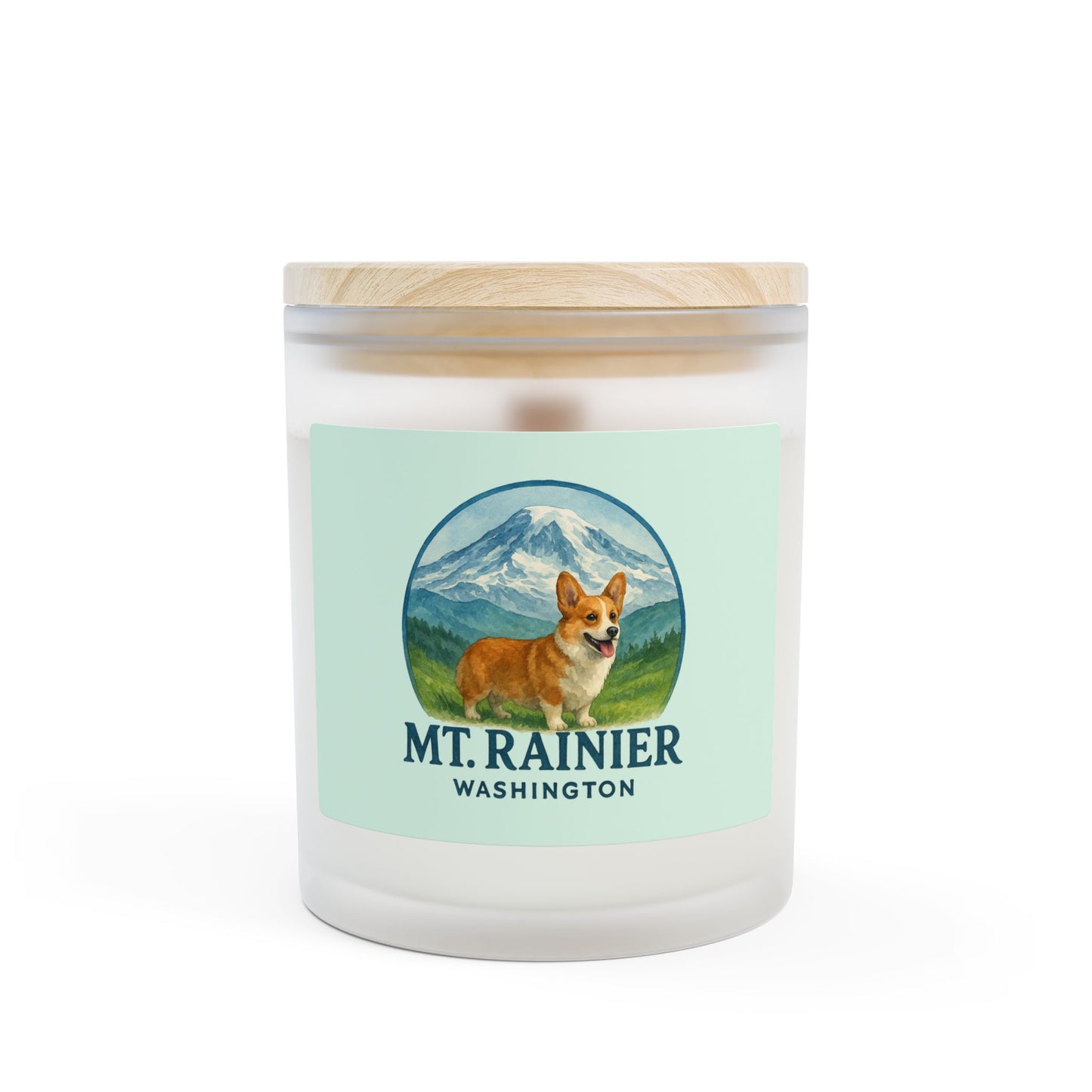 Mt. Rainier - Washington Corgi Frosted Glass Candle