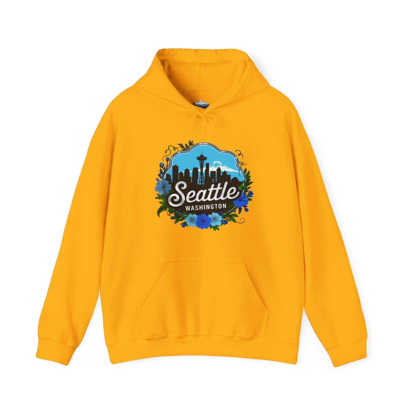 Floral Blue Seattle City Skyline Hoodie