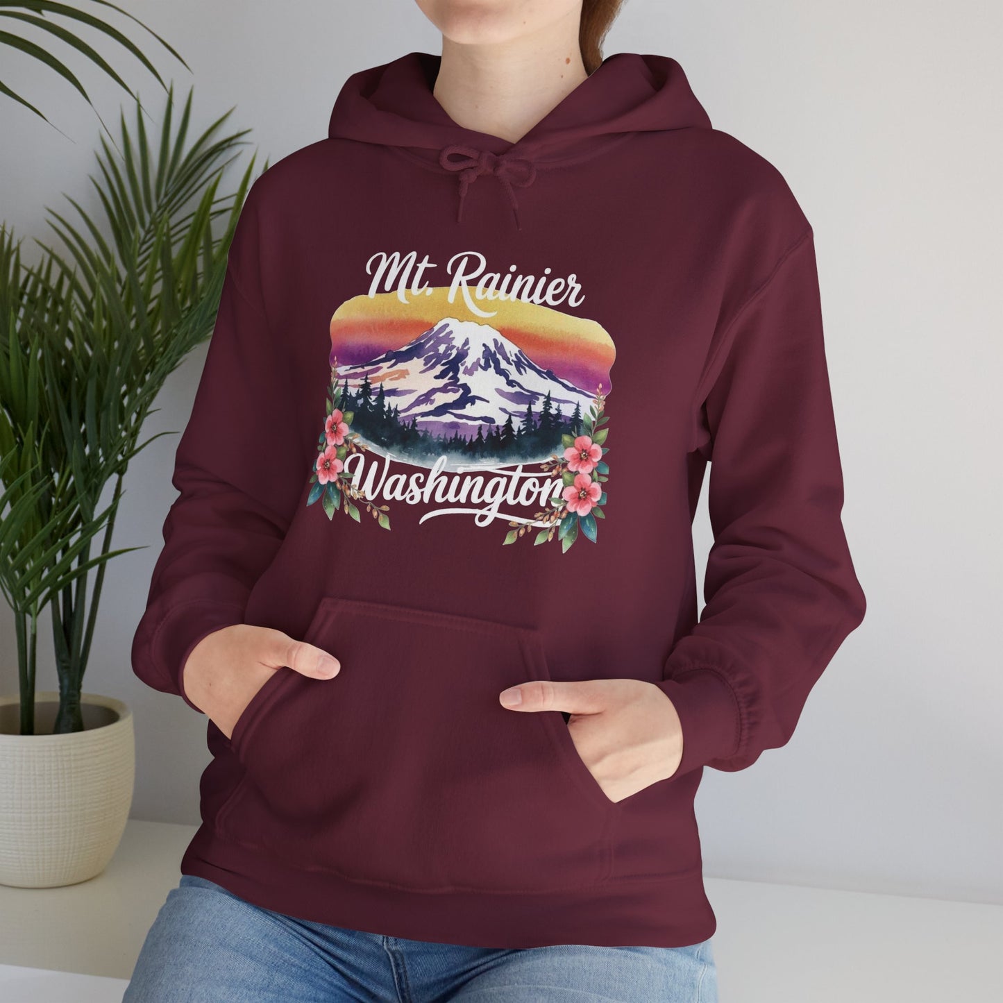 Mt. Rainier - Washington Floral Sunset Hoodie