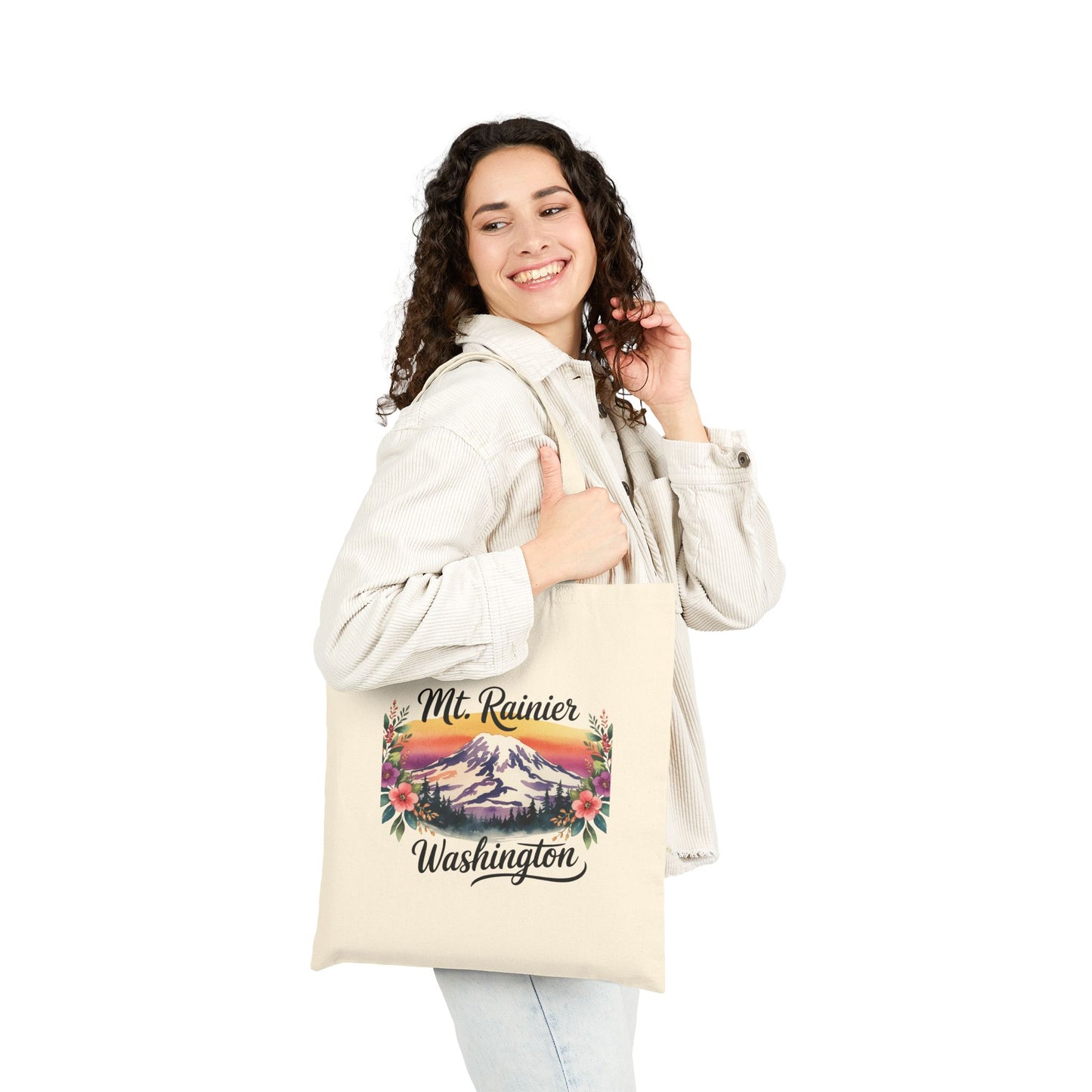 Mt. Rainier - Washington Floral Sunset Canvas Tote Bag