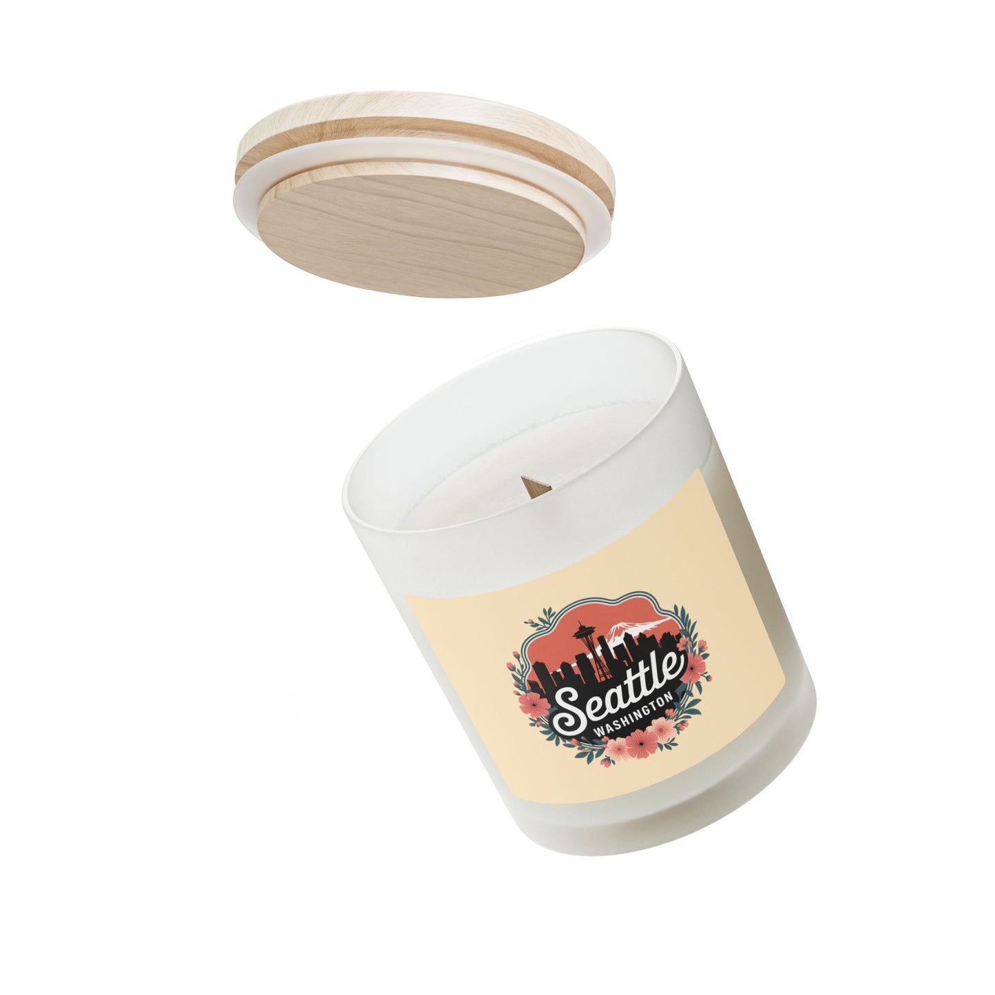 Floral Seattle City Skyline Frosted Glass Candle