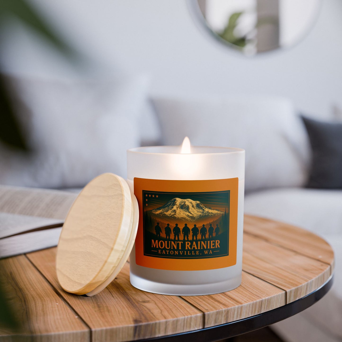 Mount Rainier - Eatonville, WA Military Frosted Glass Candle