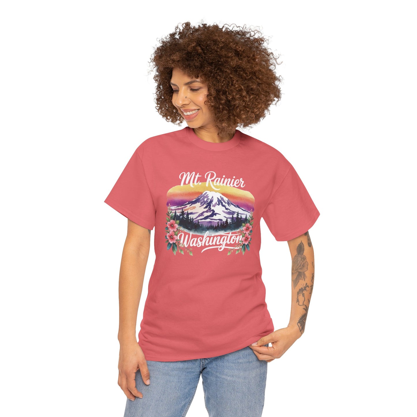 Mt. Rainier - Washington Floral Sunset T-Shirt