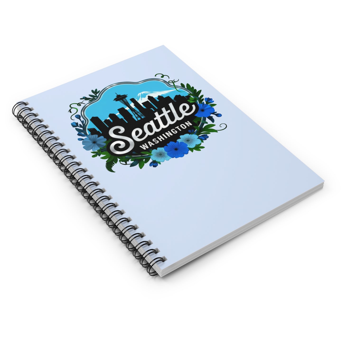Floral Blue Seattle City Skyline Spiral Notebook
