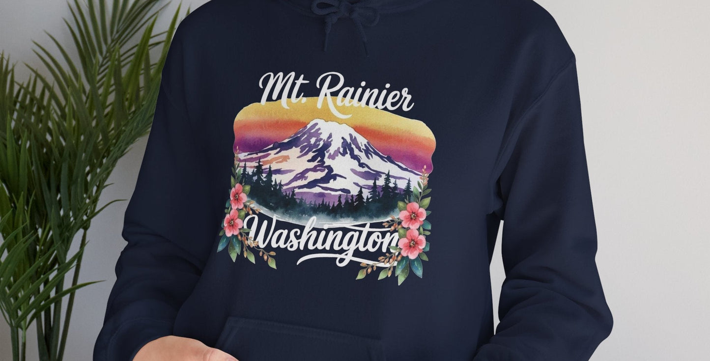 Mt. Rainier - Washington Floral Sunset Hoodie