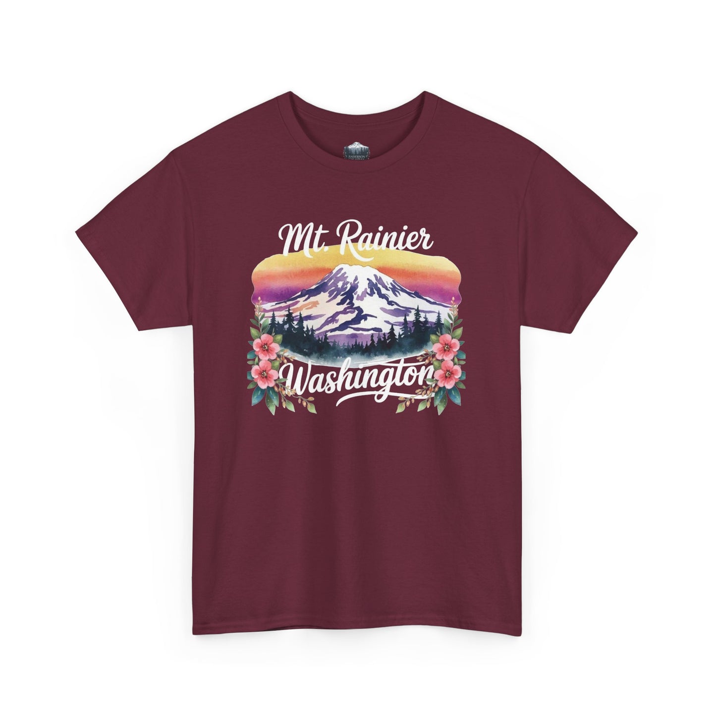Mt. Rainier - Washington Floral Sunset T-Shirt