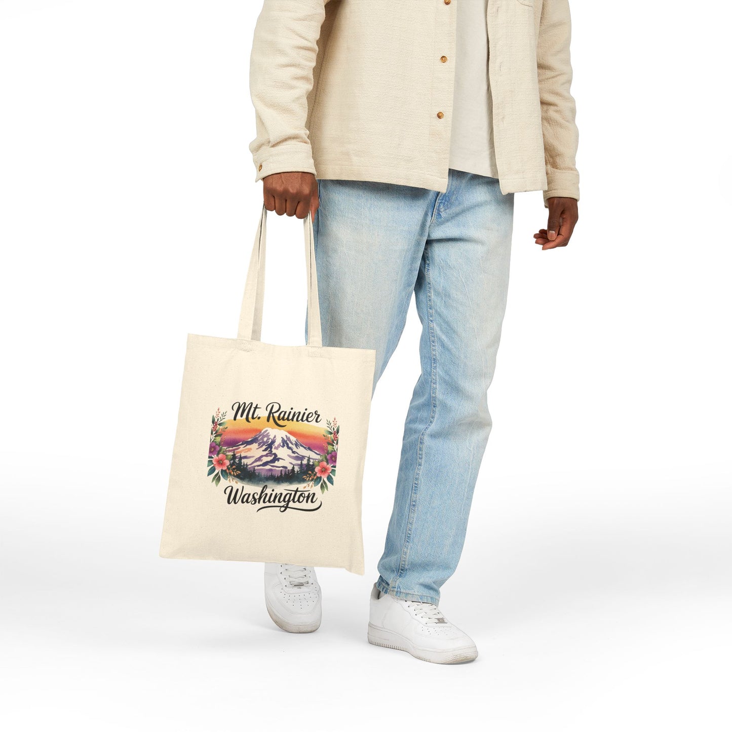 Mt. Rainier - Washington Floral Sunset Canvas Tote Bag
