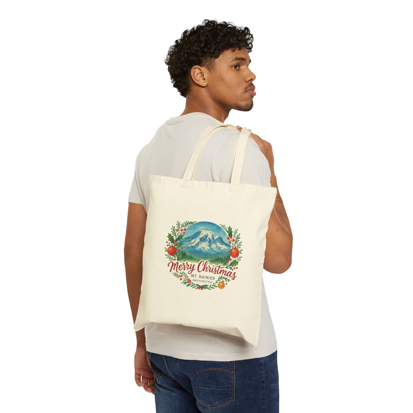 Mt. Rainier - Washington Merry Christmas Canvas Tote Bag