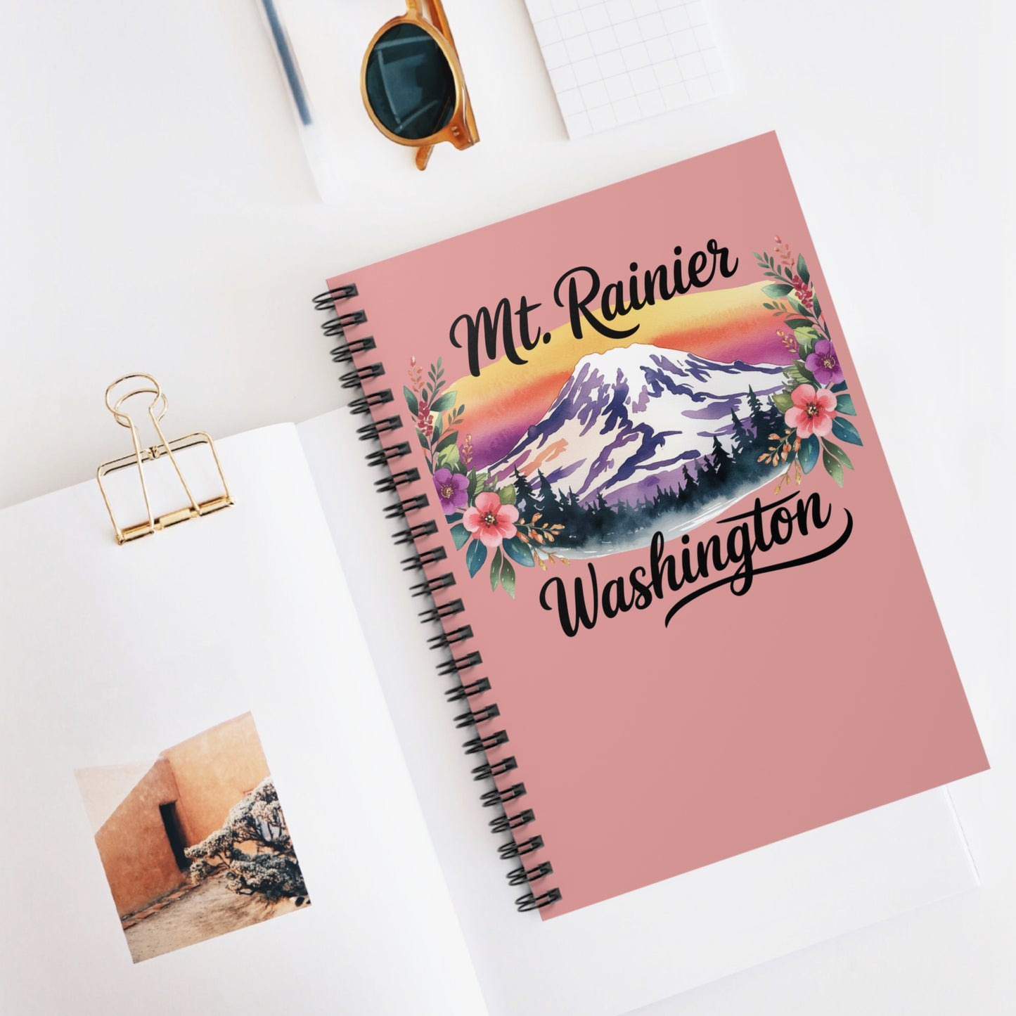 Mt. Rainier - Washington Floral Sunset Spiral Notebook