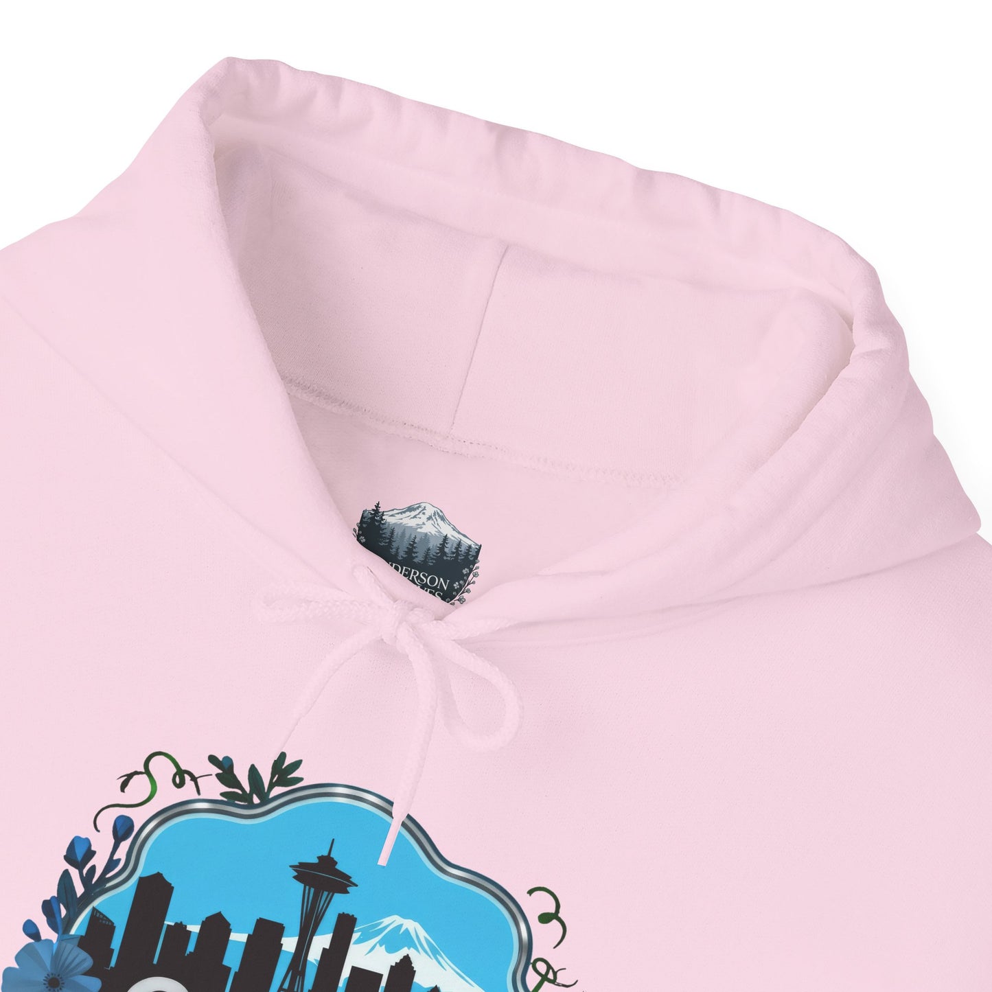 Floral Blue Seattle City Skyline Hoodie