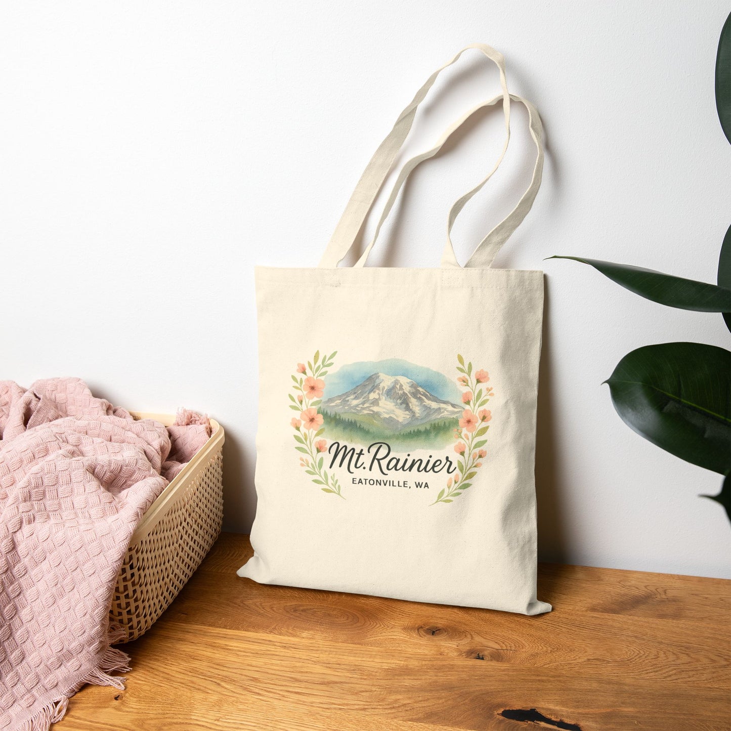 Mt. Rainier - Eatonville, WA Floral Canvas Tote Bag