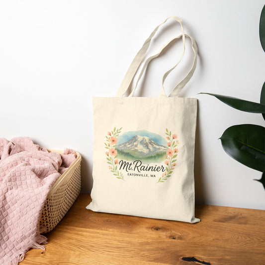 Mt. Rainier - Eatonville, WA Floral Canvas Tote Bag