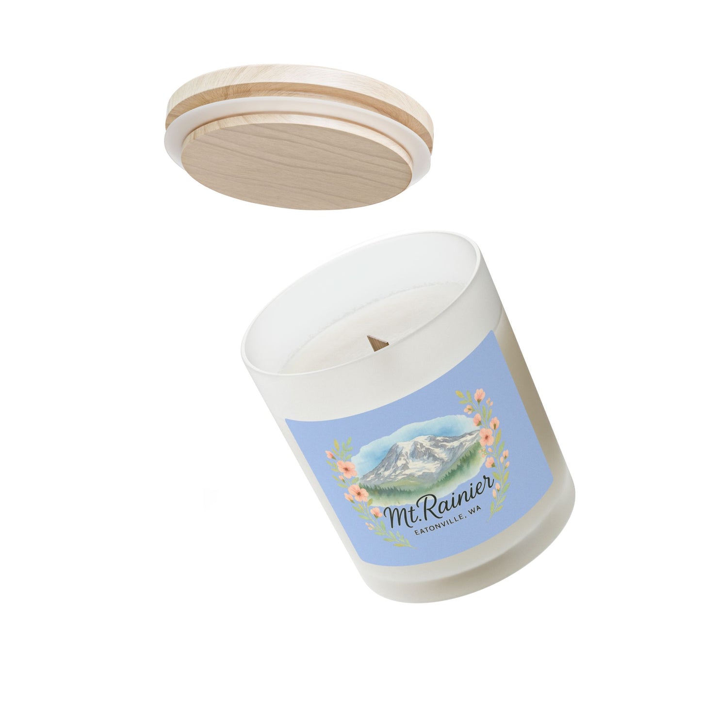 Mt. Rainier - Eatonville, WA Floral Frosted Glass Candle