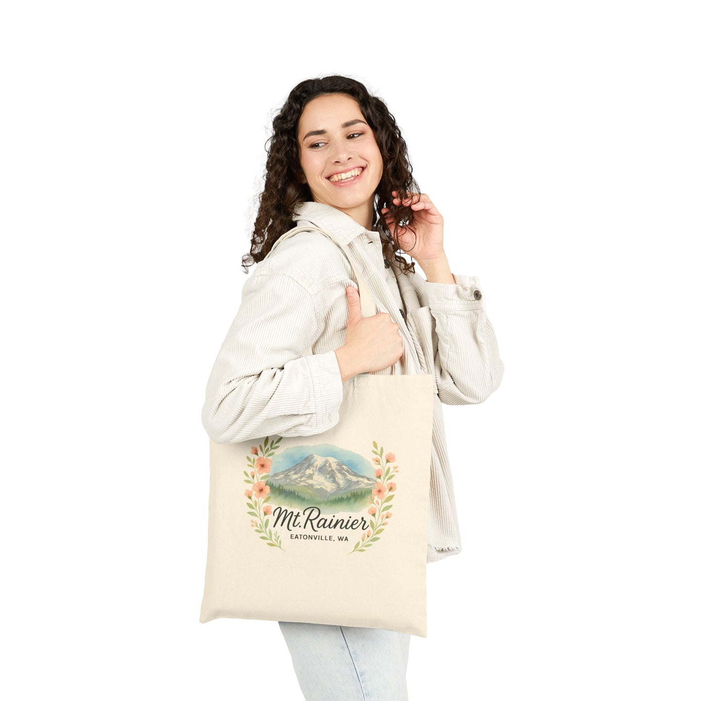 Mt. Rainier - Eatonville, WA Floral Canvas Tote Bag