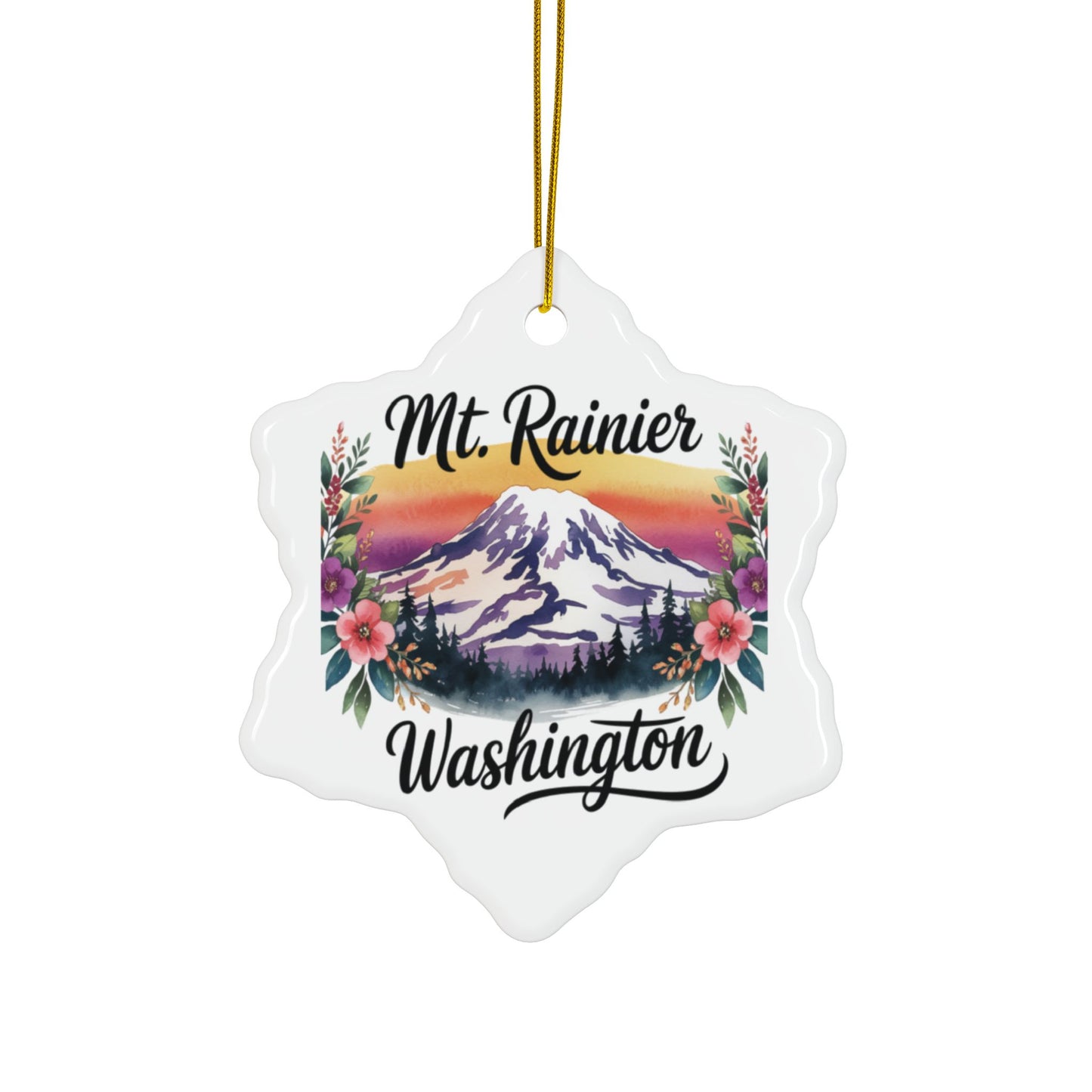 Mt. Rainier - Washington Floral Sunset Ornament