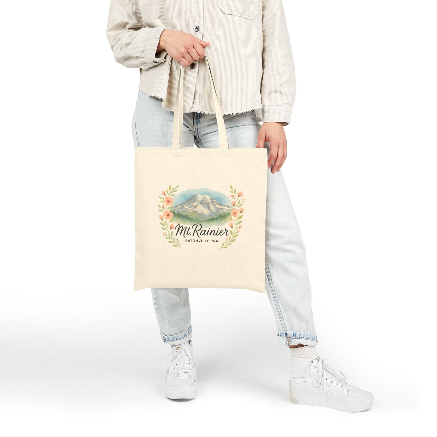 Mt. Rainier - Eatonville, WA Floral Canvas Tote Bag