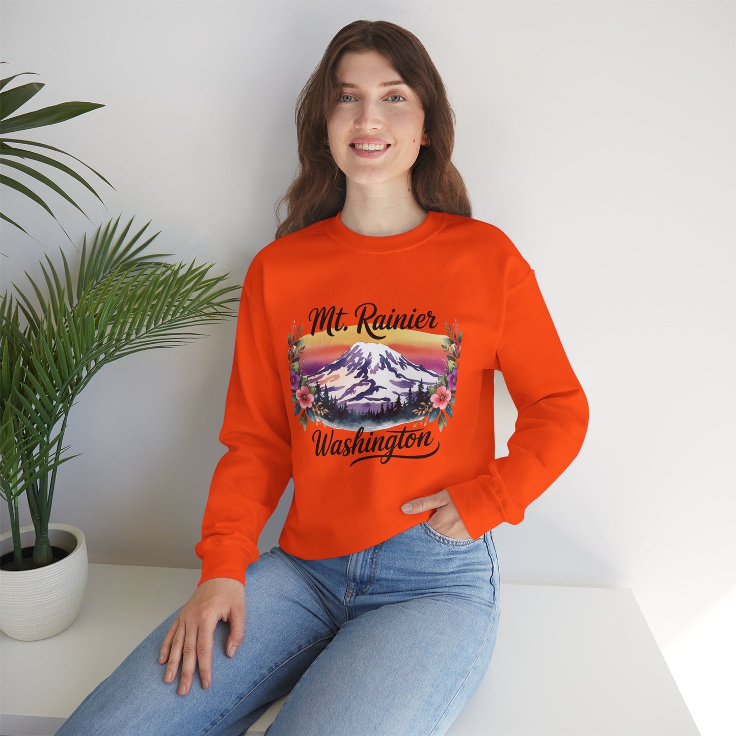 Mt. Rainier - Washington Floral Sunset Sweatshirt