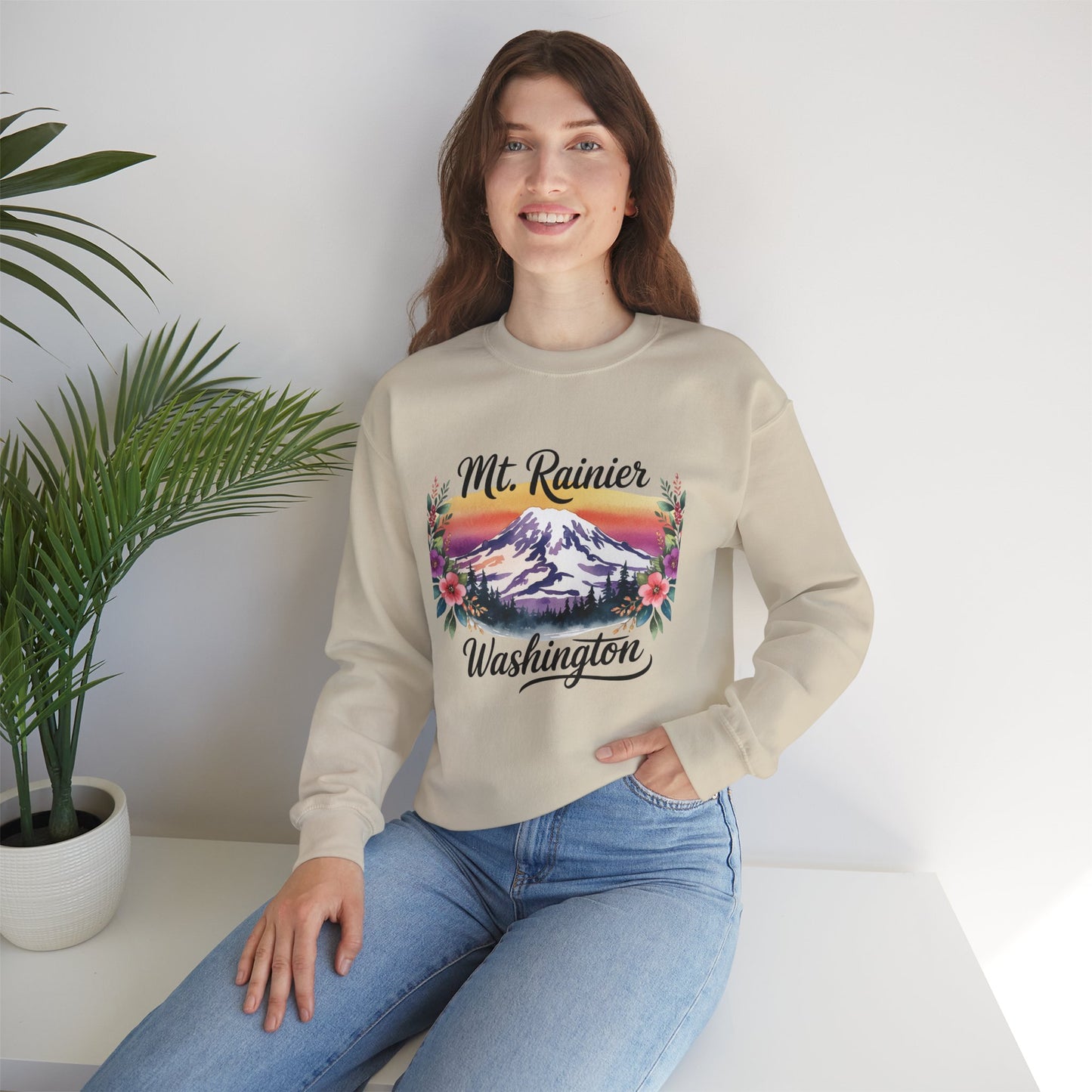 Mt. Rainier - Washington Floral Sunset Sweatshirt