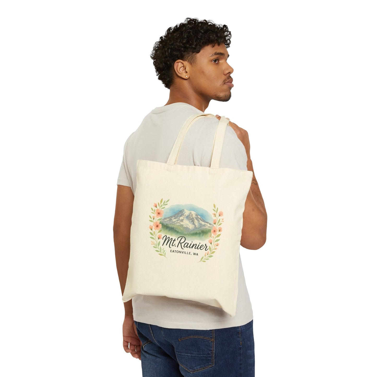 Mt. Rainier - Eatonville, WA Floral Canvas Tote Bag