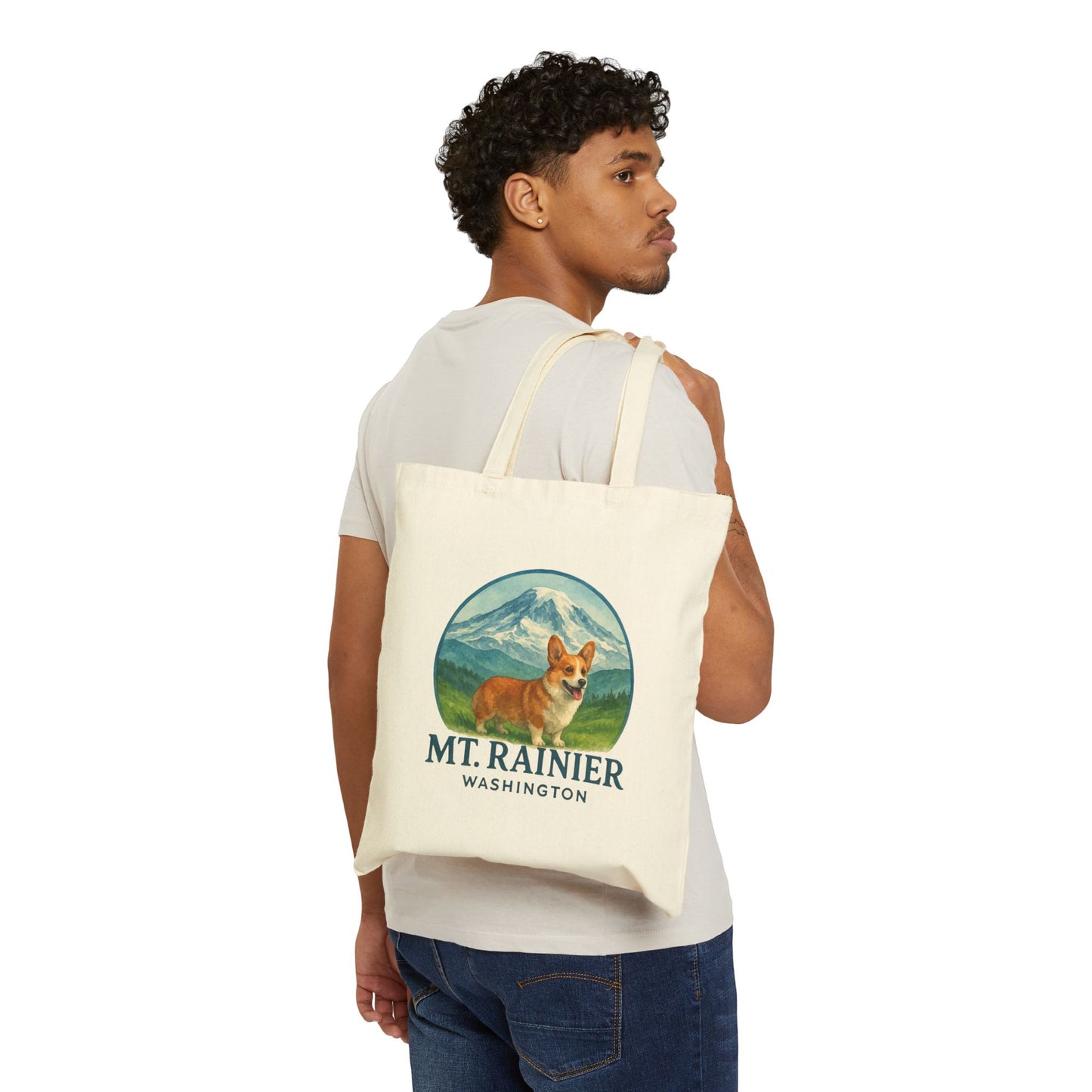 Mt. Rainier - Washington Corgi Canvas Tote Bag