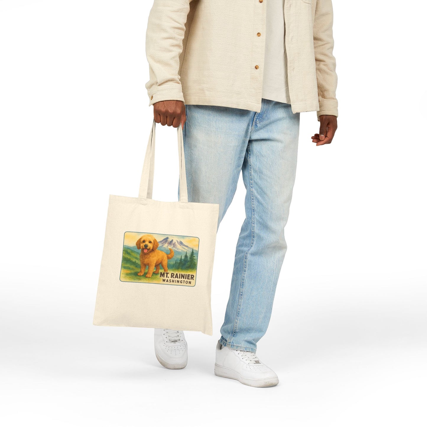 Mt. Rainier - Washington Golden Doodle Canvas Tote Bag