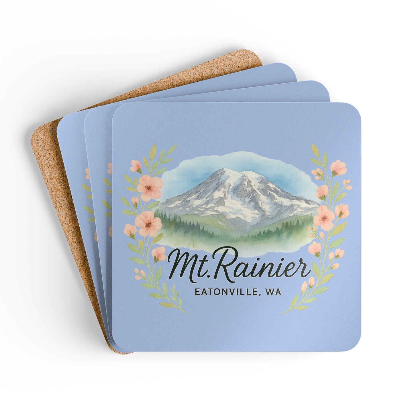 Mt. Rainier - Eatonville, WA Floral Coaster Set