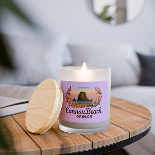 Cannon Beach Haystack Rock Frosted Glass Candle