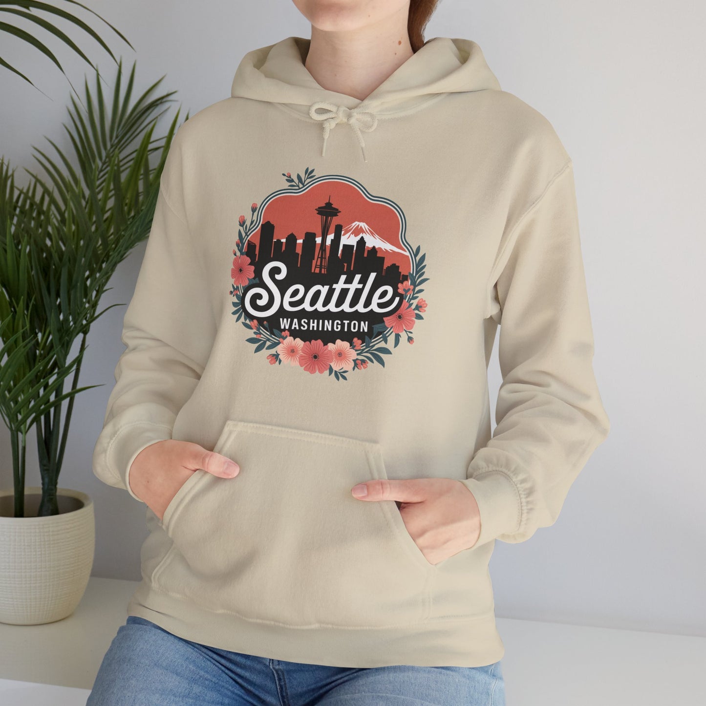 Floral Seattle City Skyline Hoodie