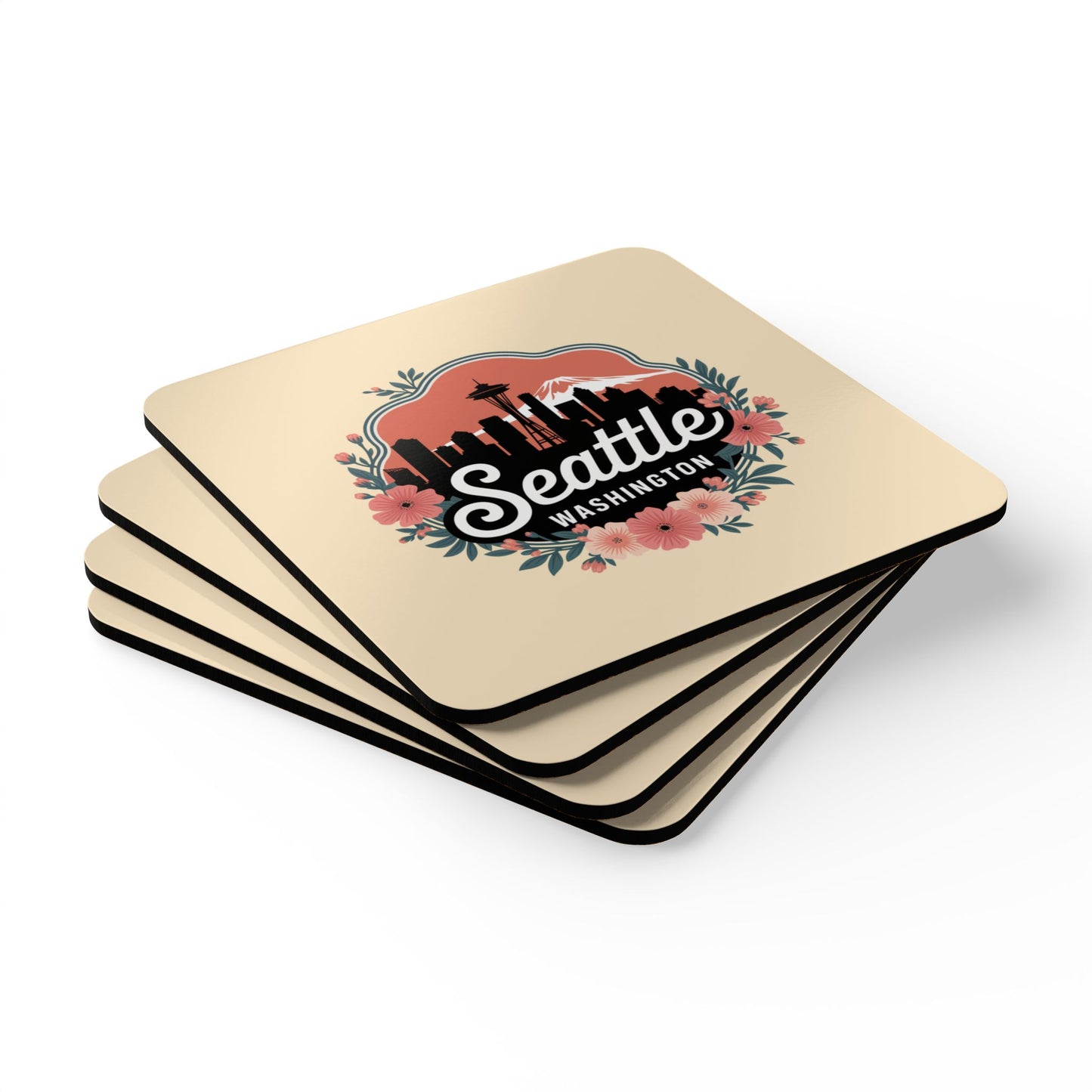 Floral Seattle City Skyline Coaster Set