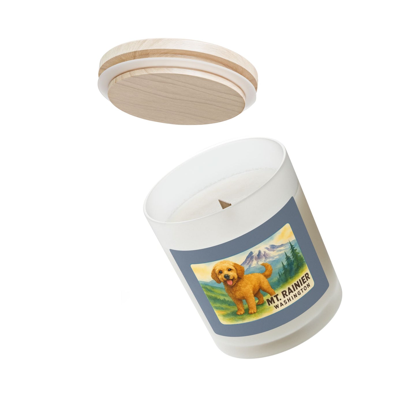 Mt. Rainier - Washington Golden Doodle Frosted Glass Candle
