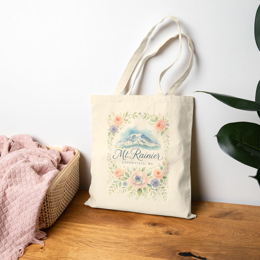 Mt. Rainier - Eatonville, WA Rose Garden Canvas Tote Bag