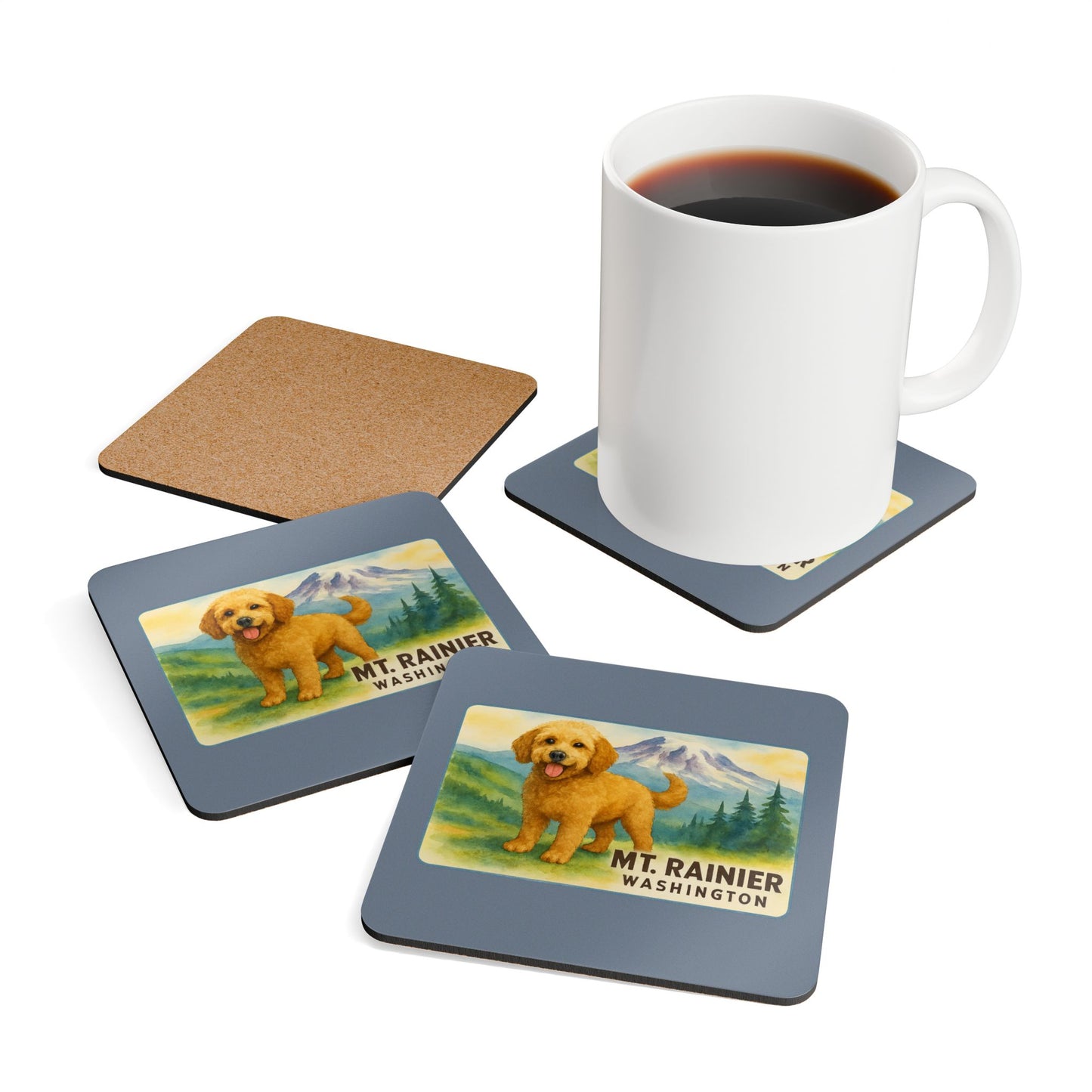 Mt. Rainier - Washington Golden Doodle Coaster Set