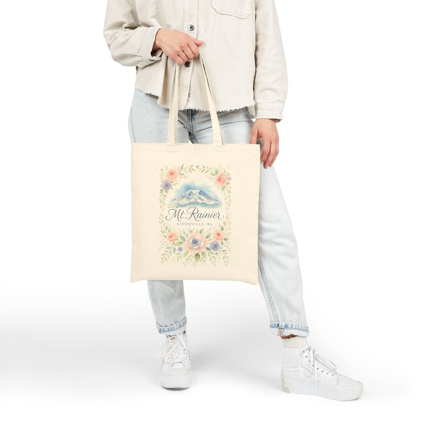 Mt. Rainier - Eatonville, WA Rose Garden Canvas Tote Bag