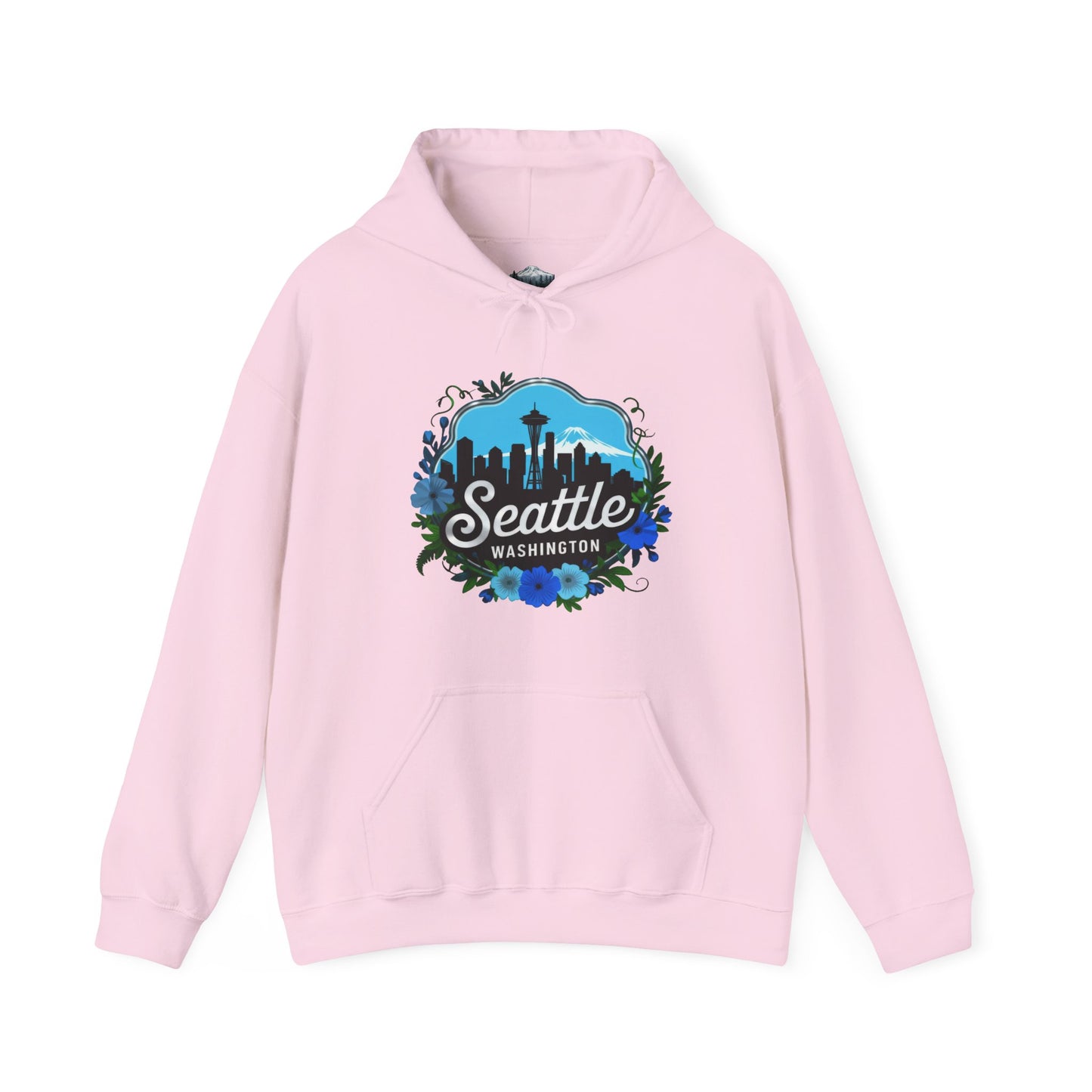 Floral Blue Seattle City Skyline Hoodie